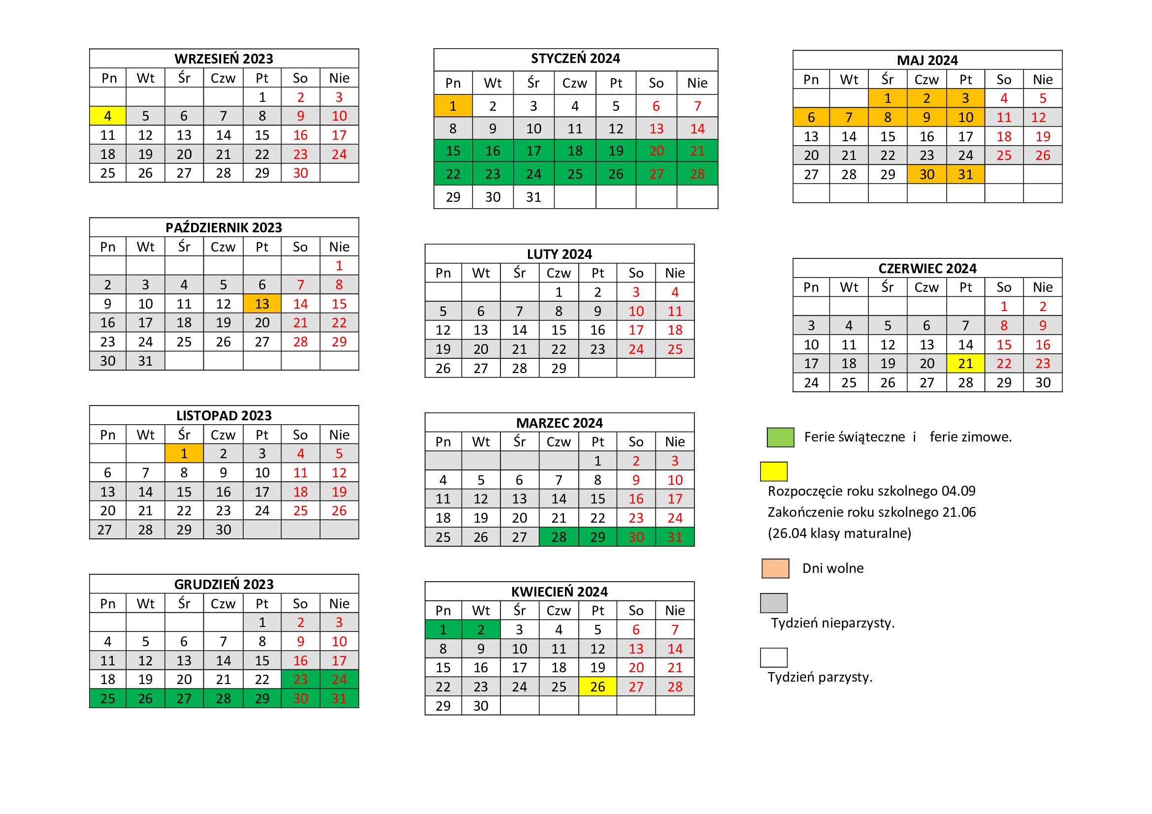 kalendarz roku szkolnego 2023 24